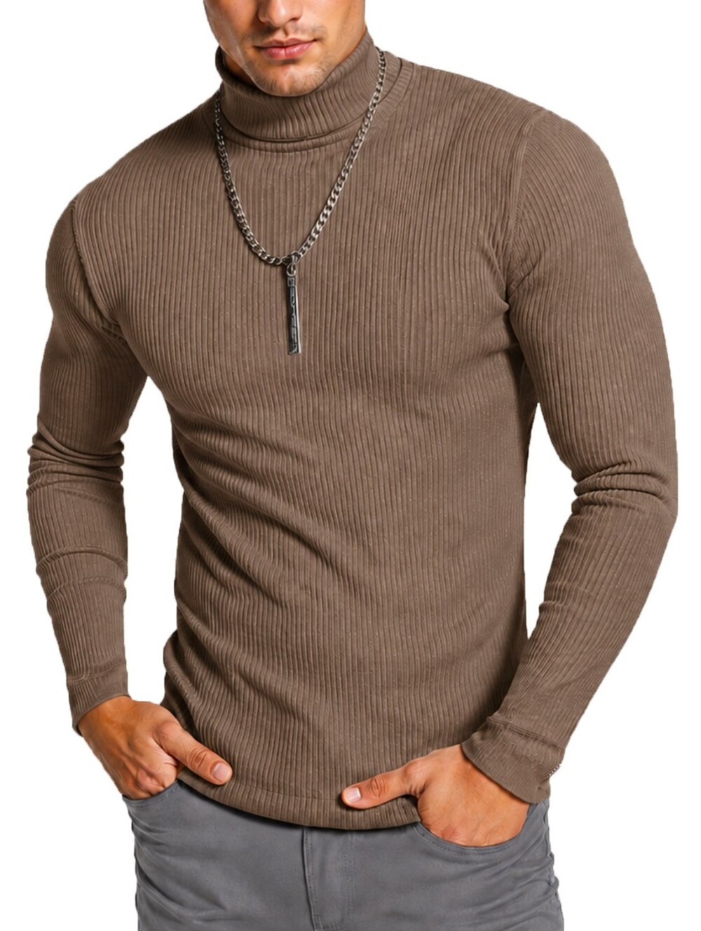 NY Threads Men’s XL Khaki Brown Ribbed Turtleneck Stretch Cotton Blend NWT
